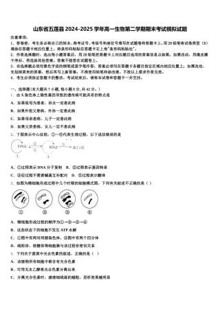 山东省五莲县2024-2025学年高一生物第二学期期末考试模拟试题含解析