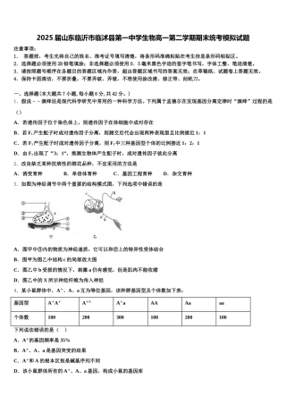 2025届山东临沂市临沭县第一中学生物高一第二学期期末统考模拟试题含解析