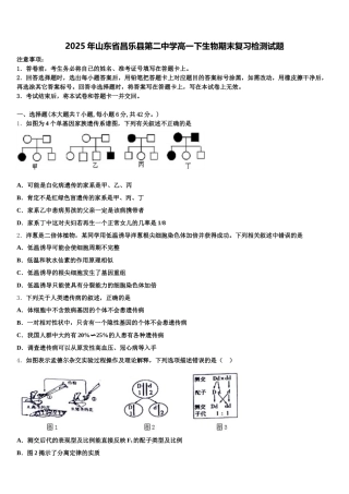 2025年山东省昌乐县第二中学高一下生物期末复习检测试题含解析