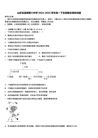 山东省淄博第六中学2024-2025学年高一下生物期末调研试题含解析