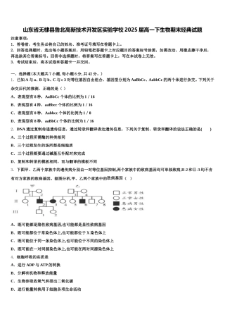 山东省无棣县鲁北高新技术开发区实验学校2025届高一下生物期末经典试题含解析
