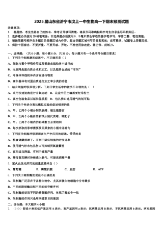 2025届山东省济宁市汶上一中生物高一下期末预测试题含解析