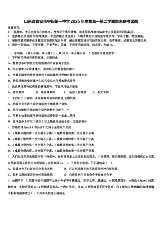 山东省泰安市宁阳第一中学2025年生物高一第二学期期末联考试题含解析