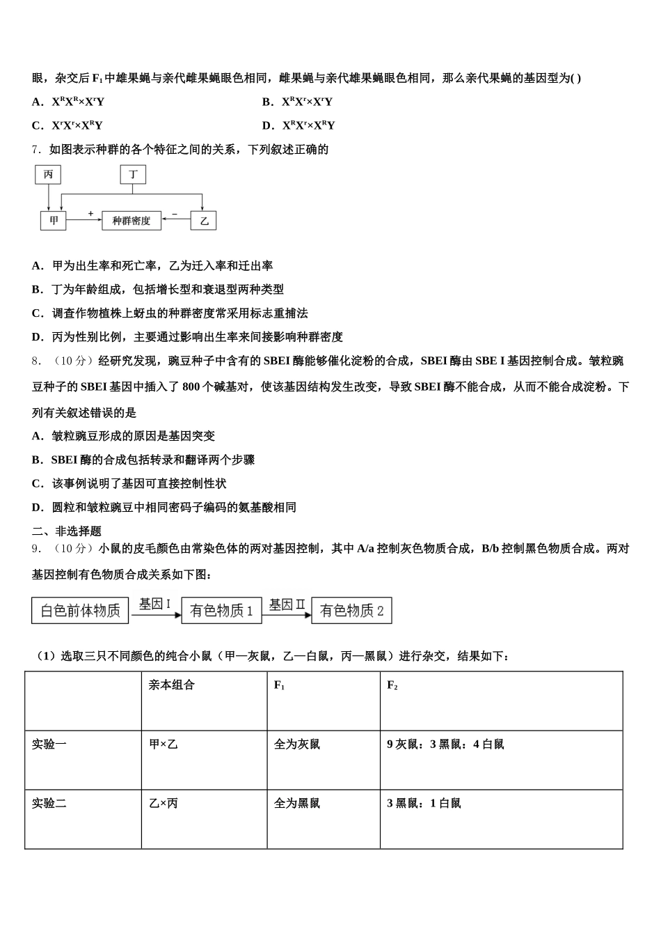 2024-2025学年山东锦泽技工学校高一下生物期末复习检测模拟试题含解析_第2页