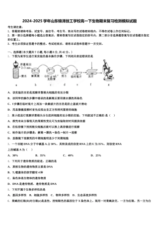 2024-2025学年山东锦泽技工学校高一下生物期末复习检测模拟试题含解析