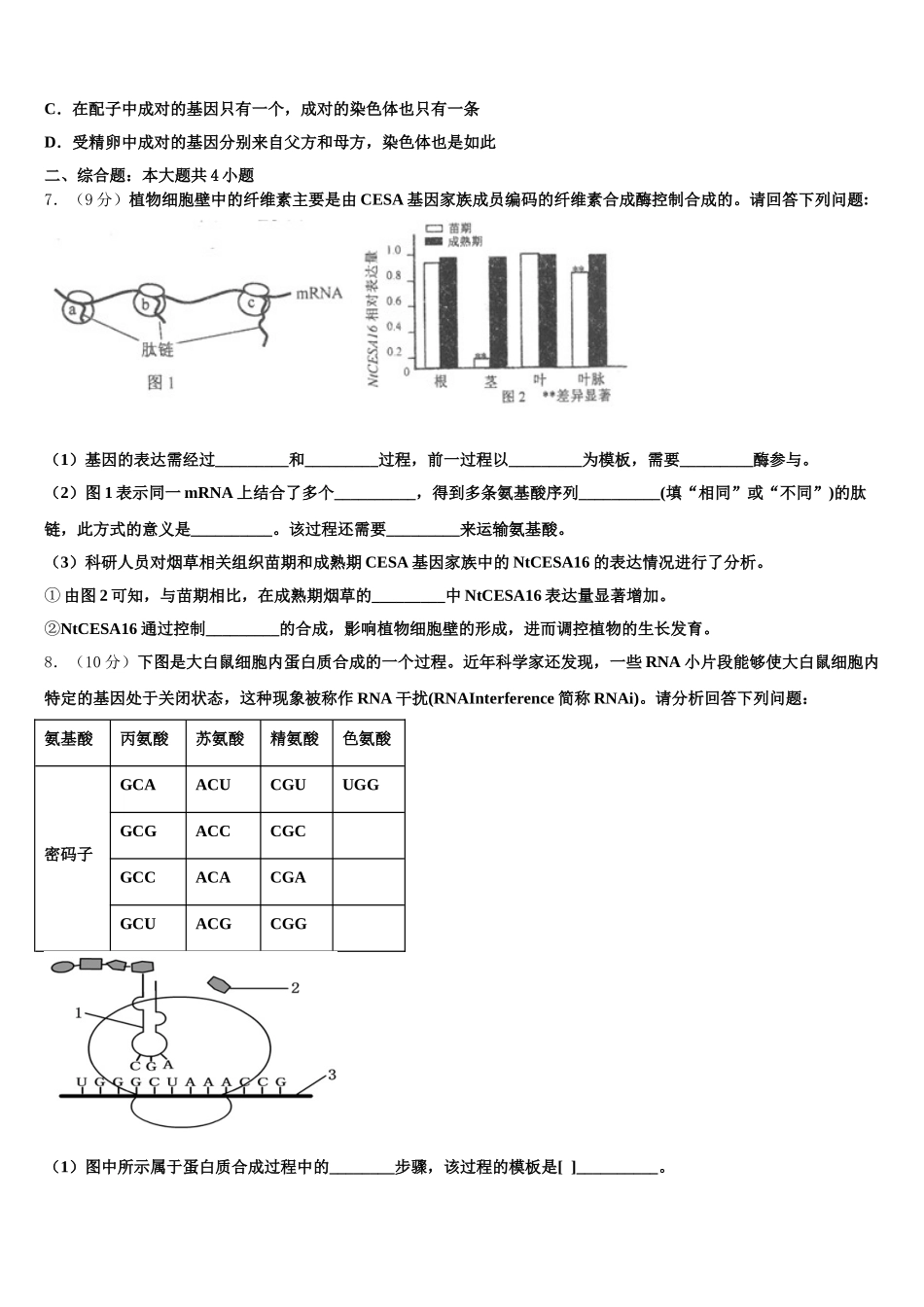 2024-2025学年山东省泰安一中、宁阳一中生物高一下期末经典试题含解析_第2页