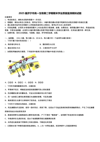 2025届济宁市高一生物第二学期期末学业质量监测模拟试题含解析