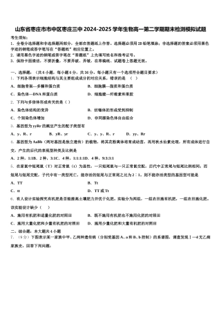 山东省枣庄市市中区枣庄三中2024-2025学年生物高一第二学期期末检测模拟试题含解析