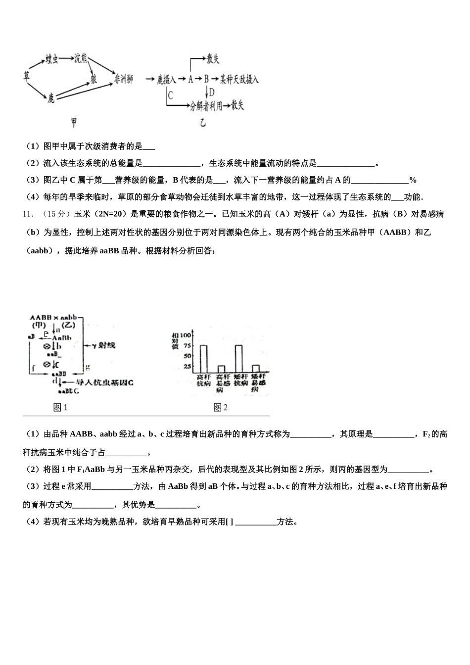 2024-2025学年山东泰安知行学校生物高一下期末综合测试试题含解析_第3页