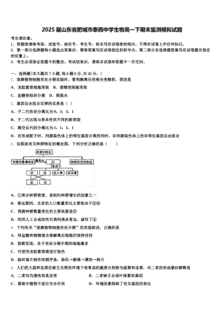 2025届山东省肥城市泰西中学生物高一下期末监测模拟试题含解析