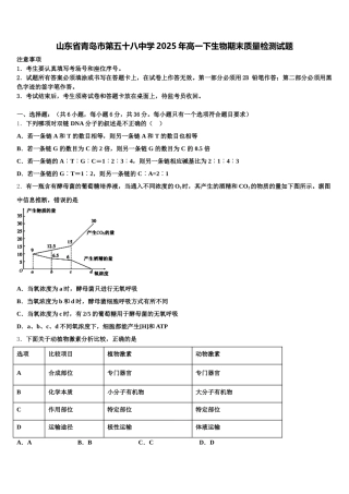 山东省青岛市第五十八中学2025年高一下生物期末质量检测试题含解析
