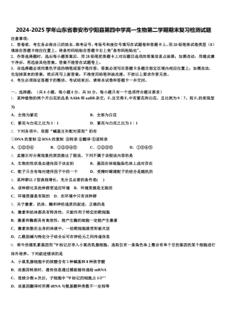 2024-2025学年山东省泰安市宁阳县第四中学高一生物第二学期期末复习检测试题含解析