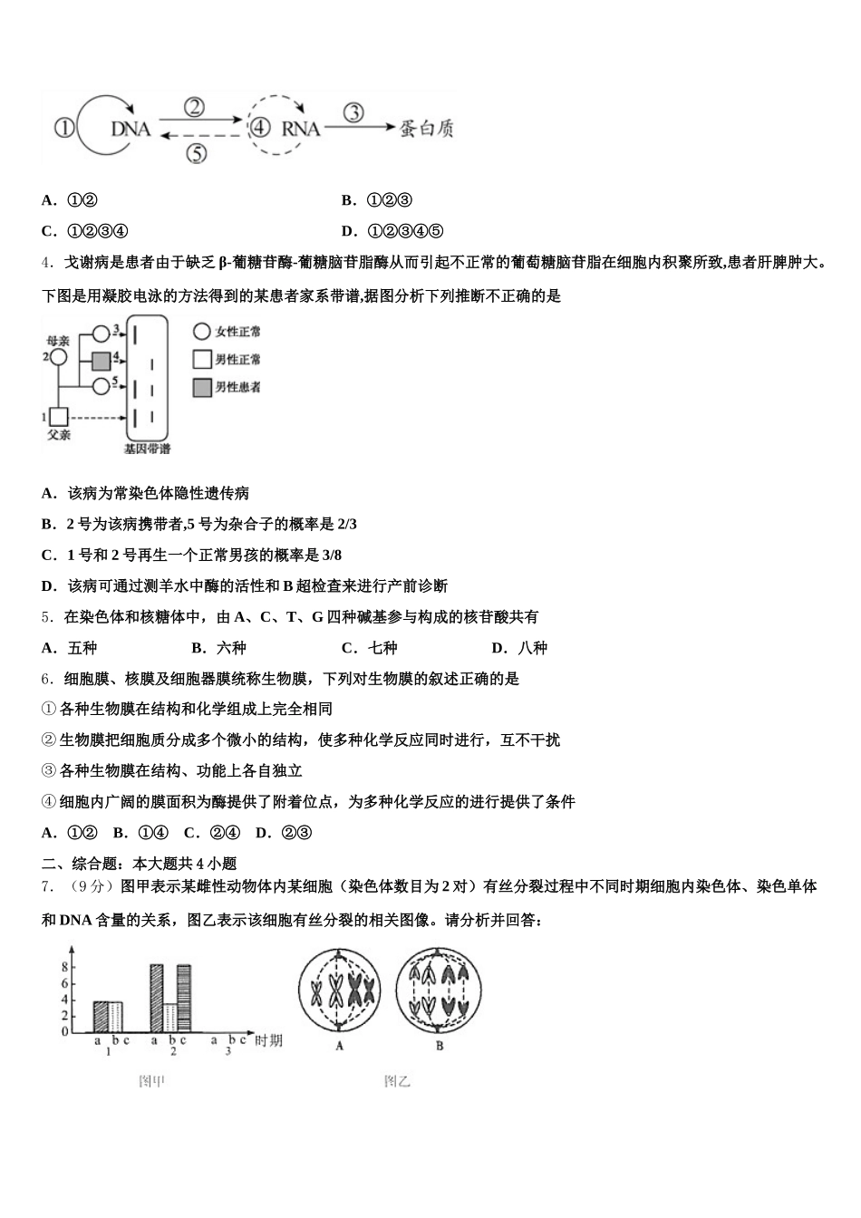 山东省泰安市泰安实验中学2024-2025学年生物高一下期末学业质量监测模拟试题含解析_第2页