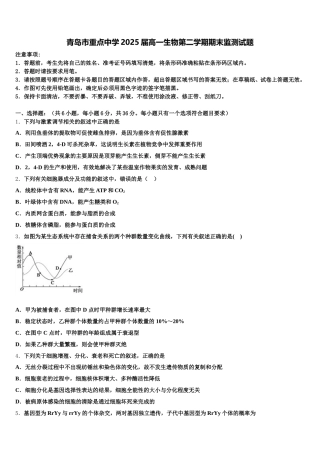 青岛市重点中学2025届高一生物第二学期期末监测试题含解析