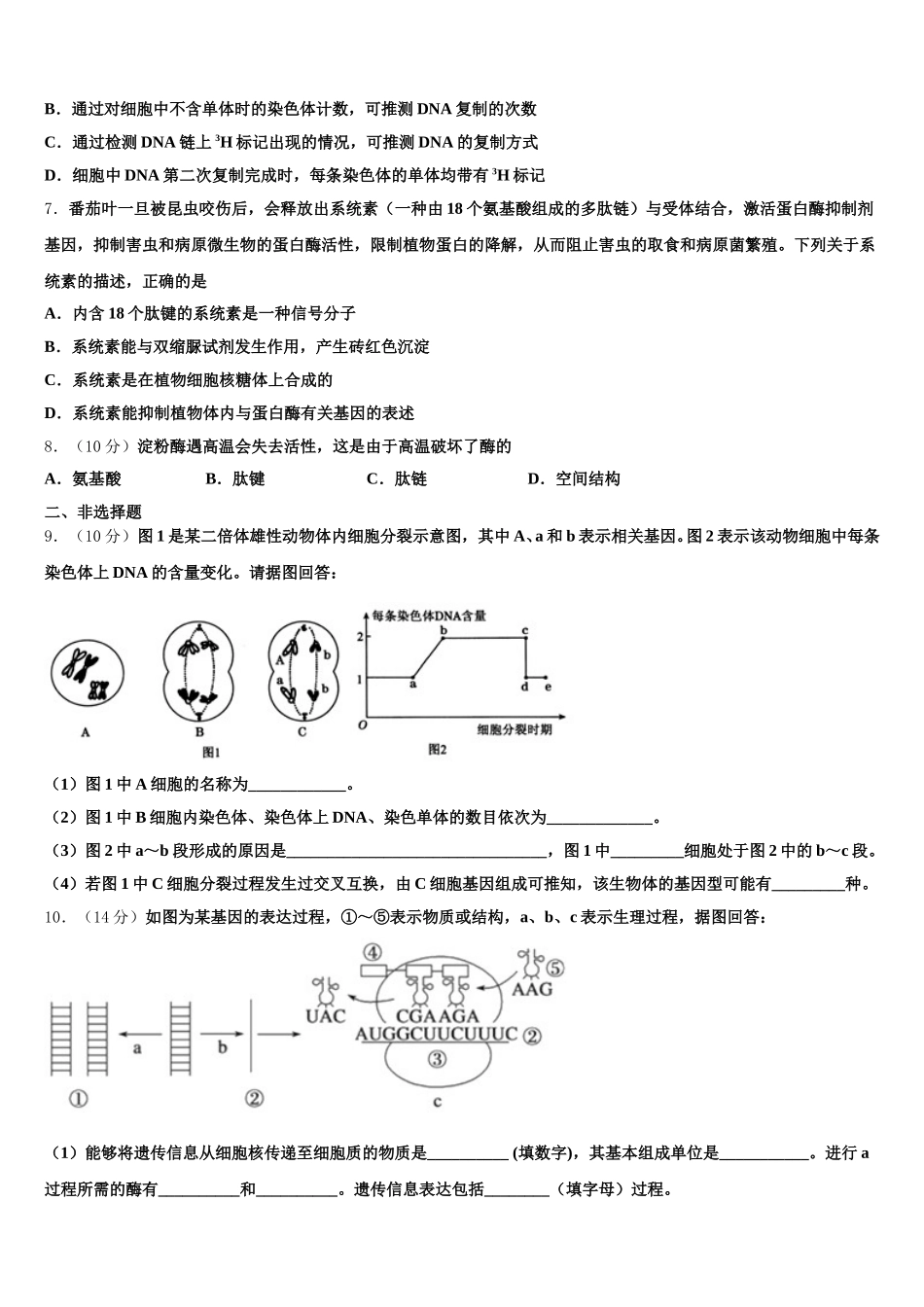 2025届山东省淄博市实验中学生物高一下期末调研模拟试题含解析_第2页