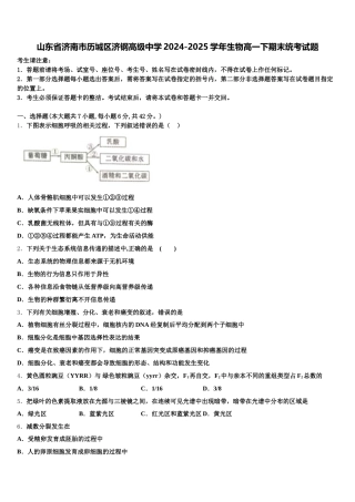山东省济南市历城区济钢高级中学2024-2025学年生物高一下期末统考试题含解析