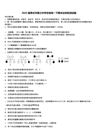 2025届枣庄市第三中学生物高一下期末达标检测试题含解析