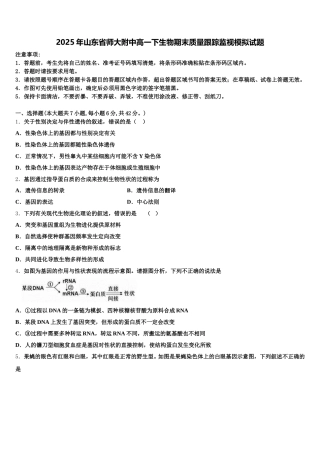 2025年山东省师大附中高一下生物期末质量跟踪监视模拟试题含解析