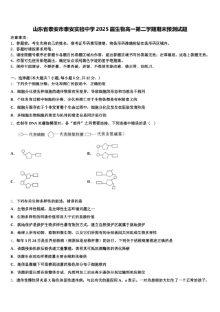 山东省泰安市泰安实验中学2025届生物高一第二学期期末预测试题含解析