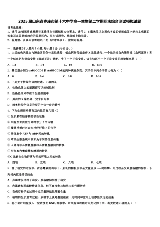 2025届山东省枣庄市第十六中学高一生物第二学期期末综合测试模拟试题含解析