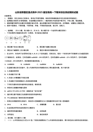 山东省即墨区重点高中2025届生物高一下期末综合测试模拟试题含解析