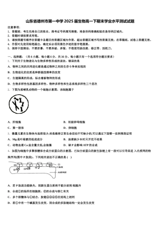 山东省德州市第一中学2025届生物高一下期末学业水平测试试题含解析