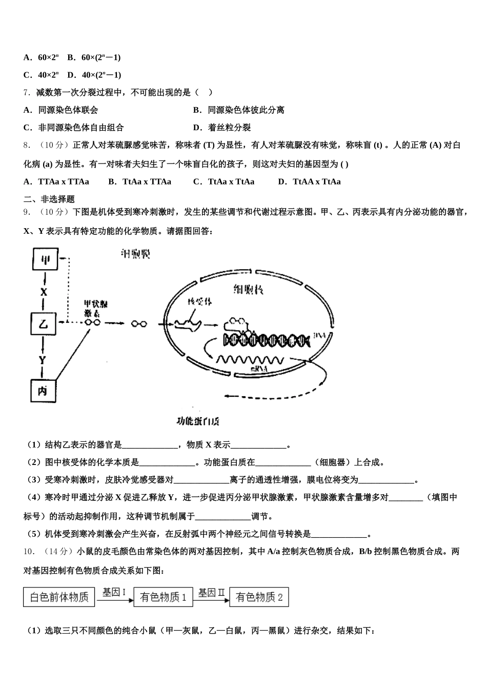 山东省邹城市第一中学2024-2025学年生物高一下期末教学质量检测模拟试题含解析_第2页