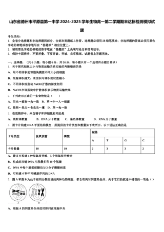 山东省德州市平原县第一中学2024-2025学年生物高一第二学期期末达标检测模拟试题含解析