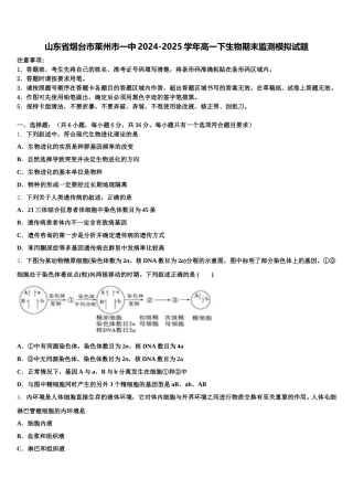 山东省烟台市莱州市一中2024-2025学年高一下生物期末监测模拟试题含解析
