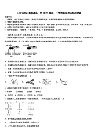 山东省临沂市临沭县一中2025届高一下生物期末达标检测试题含解析
