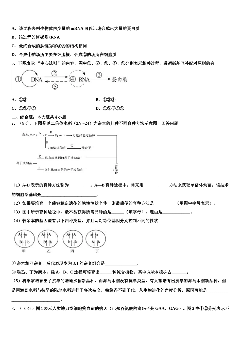 2024-2025学年山东省烟台市第一中学生物高一下期末质量跟踪监视模拟试题含解析_第2页