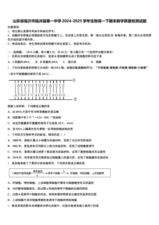 山东省临沂市临沭县第一中学2024-2025学年生物高一下期末教学质量检测试题含解析