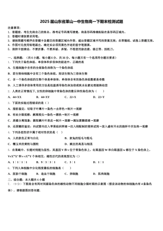 2025届山东省莱山一中生物高一下期末检测试题含解析