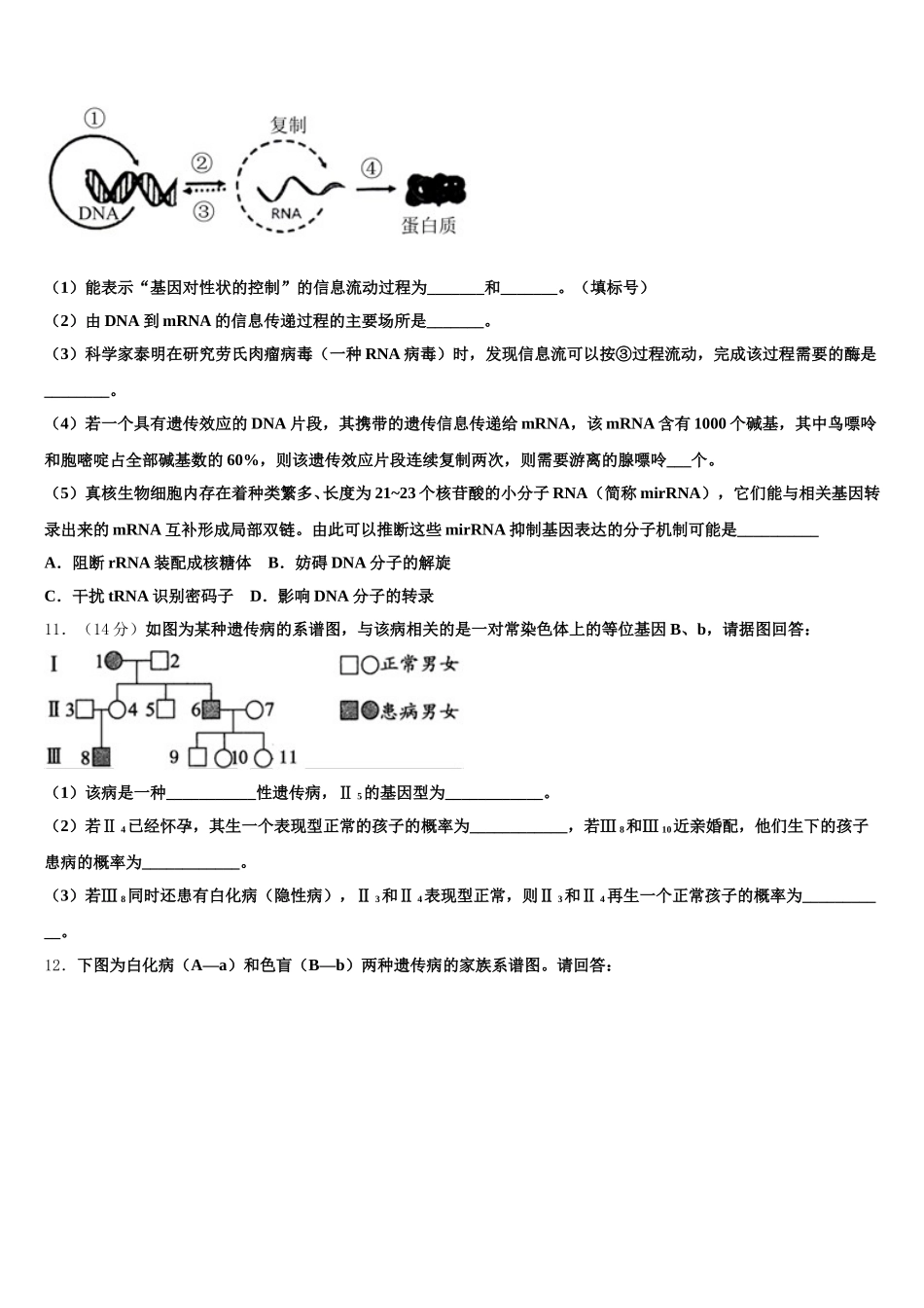 山东省泰安市东平高级中学2025届高一下生物期末调研模拟试题含解析_第3页