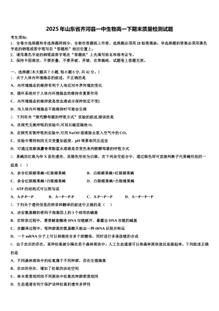 2025年山东省齐河县一中生物高一下期末质量检测试题含解析