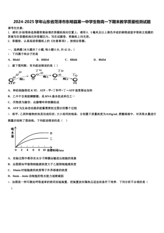 2024-2025学年山东省菏泽市东明县第一中学生物高一下期末教学质量检测试题含解析