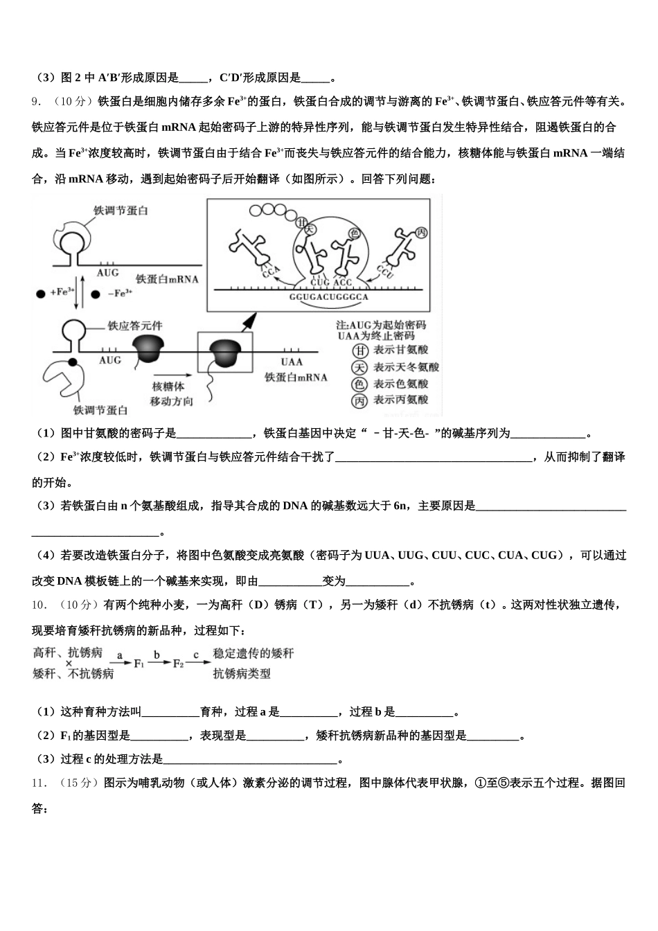 山东、湖北部分重点中学2025届生物高一第二学期期末教学质量检测模拟试题含解析_第3页