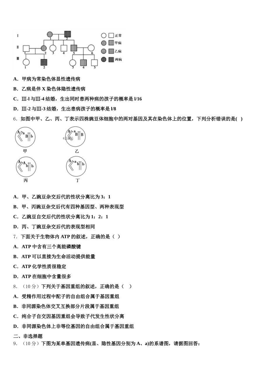 2025年山东聊城市高一下生物期末统考模拟试题含解析_第2页