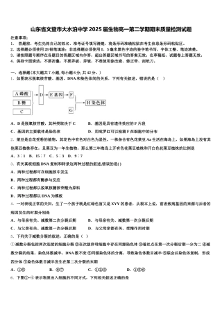 山东省文登市大水泊中学2025届生物高一第二学期期末质量检测试题含解析