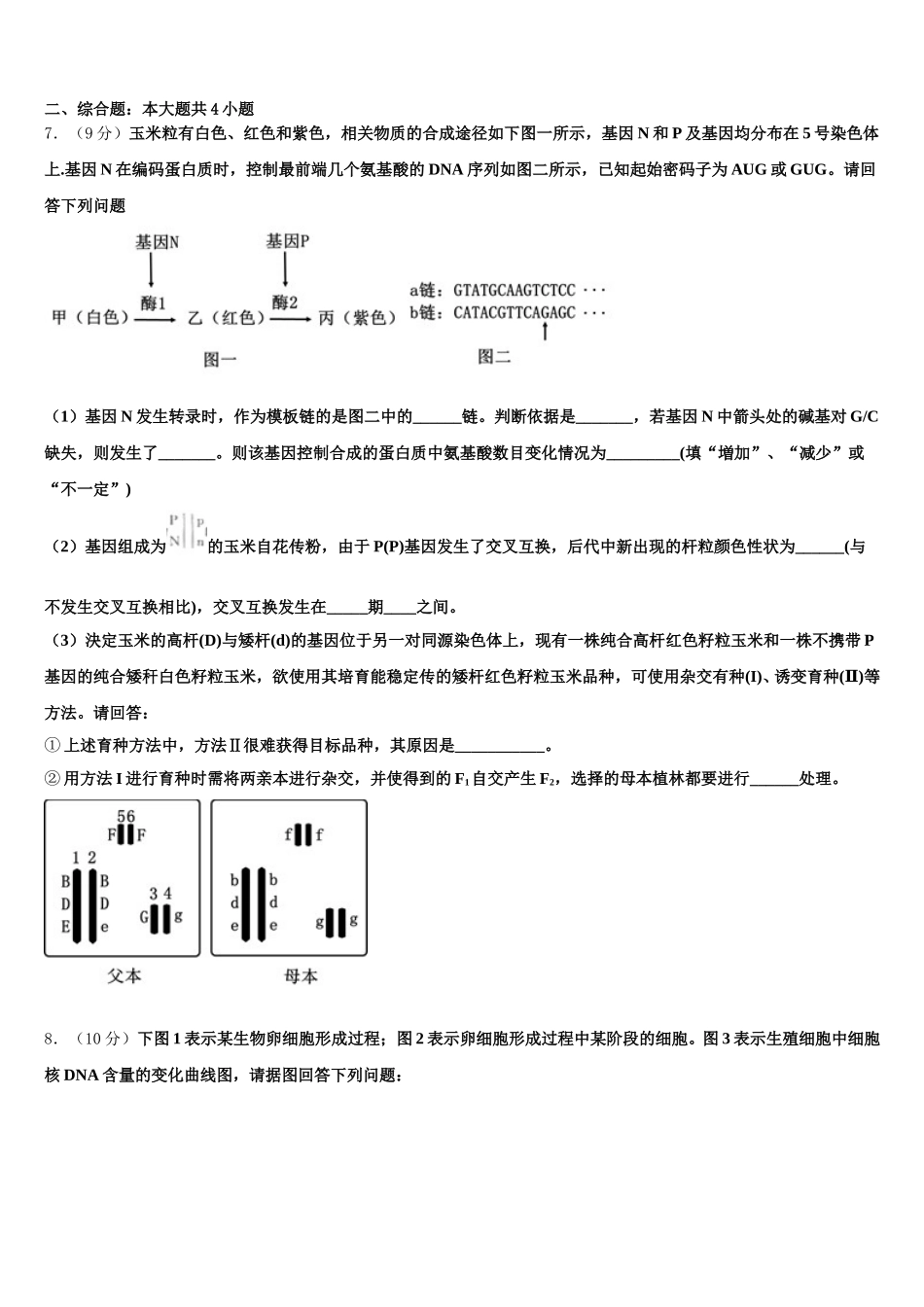 2024-2025学年山东省恒台一中生物高一下期末检测试题含解析_第2页