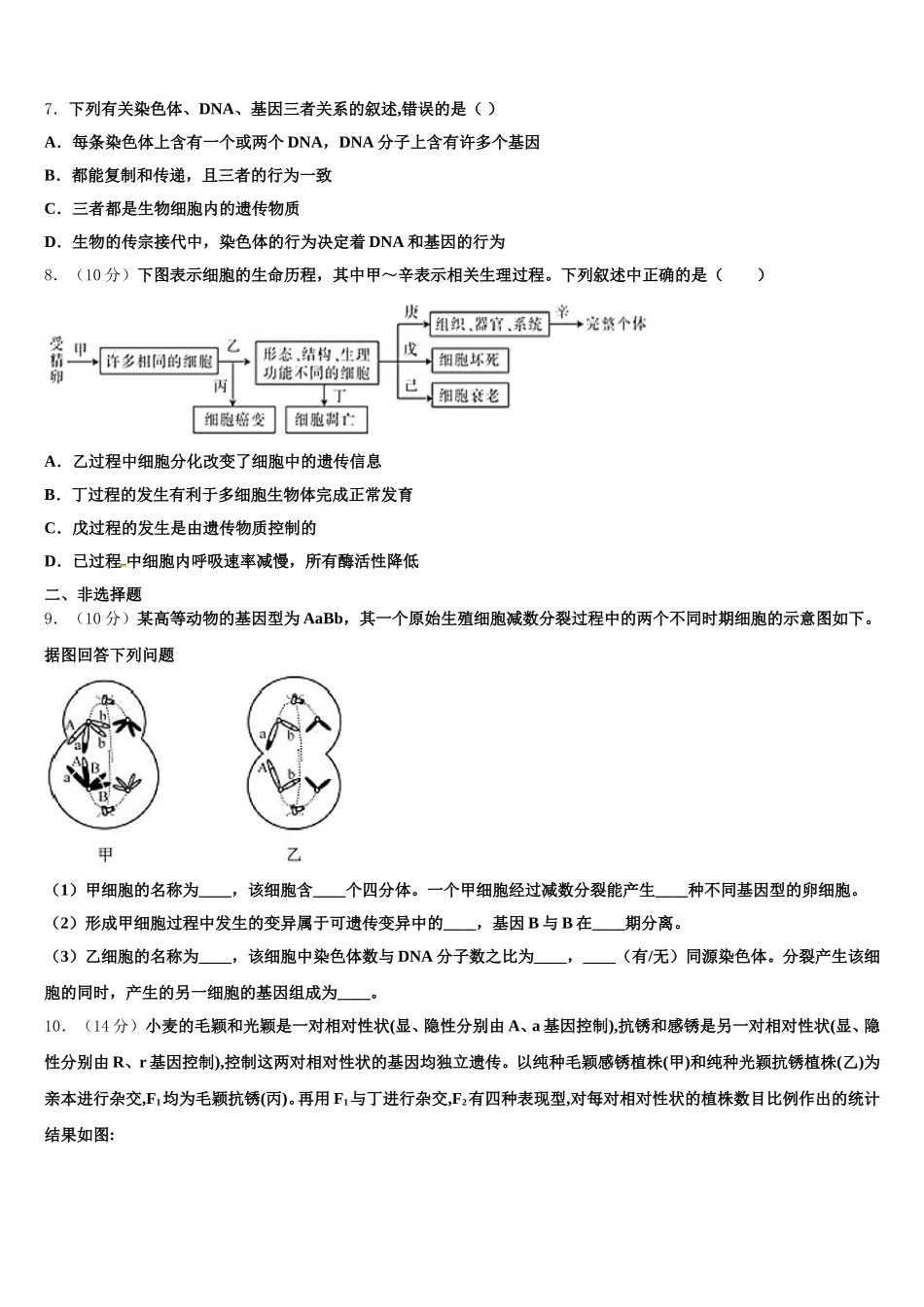 2025年山东省青岛二中高一生物第二学期期末综合测试试题含解析_第2页
