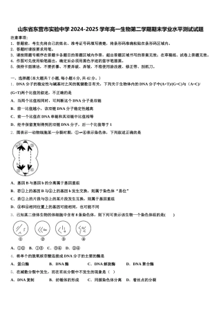 山东省东营市实验中学2024-2025学年高一生物第二学期期末学业水平测试试题含解析