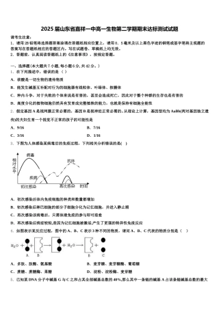 2025届山东省嘉祥一中高一生物第二学期期末达标测试试题含解析