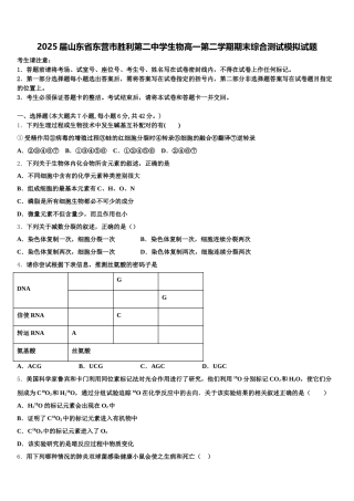 2025届山东省东营市胜利第二中学生物高一第二学期期末综合测试模拟试题含解析