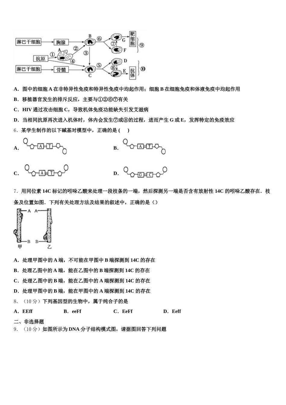 山东省临邑县第一中学2024-2025学年生物高一第二学期期末预测试题含解析_第2页