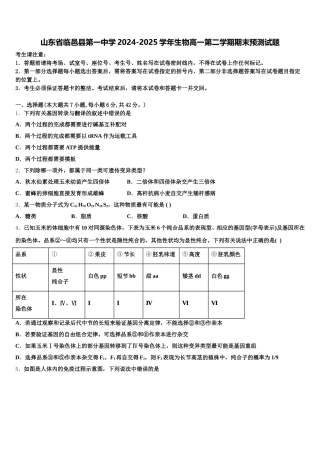 山东省临邑县第一中学2024-2025学年生物高一第二学期期末预测试题含解析