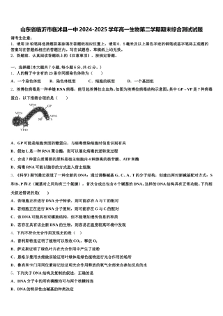 山东省临沂市临沭县一中2024-2025学年高一生物第二学期期末综合测试试题含解析