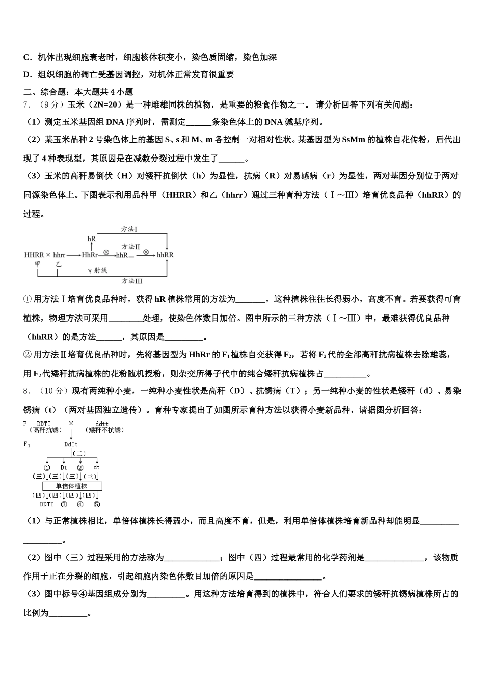 2025年山东泰安知行学校生物高一下期末复习检测模拟试题含解析_第2页