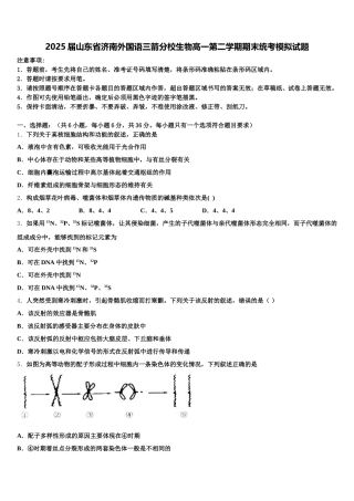 2025届山东省济南外国语三箭分校生物高一第二学期期末统考模拟试题含解析