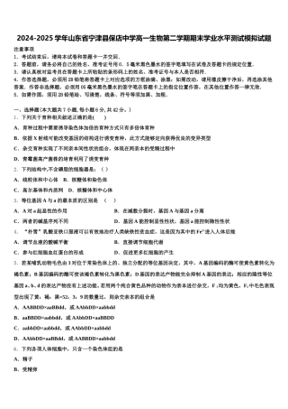 2024-2025学年山东省宁津县保店中学高一生物第二学期期末学业水平测试模拟试题含解析